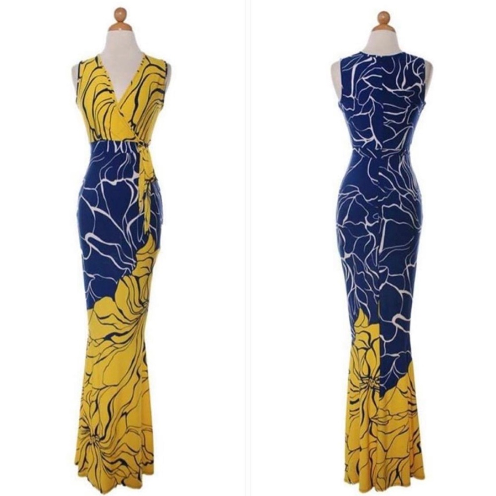 Women Sleeveless Deep V Neck Loose Plain Long Maxi Casual Dress